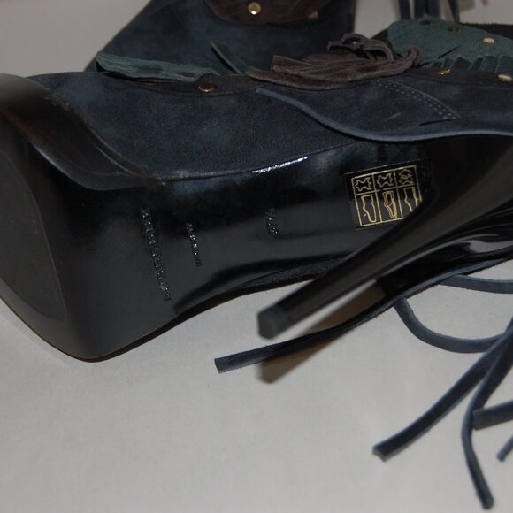 37.5/7.5❤️ BURBERRY Suede Leather Studded Fringe High Heels Ankle Boots ITALY - Picture 9 of 9